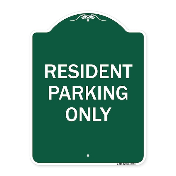 Signmission Resident Parking Only Heavy-Gauge Aluminum Architectural Sign, 24" x 18", GW-1824-9756 A-DES-GW-1824-9756 - main